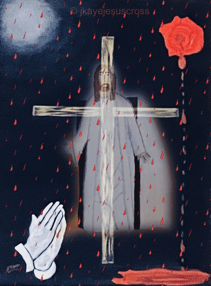 Jesus Cross — Praying Hands & Rose