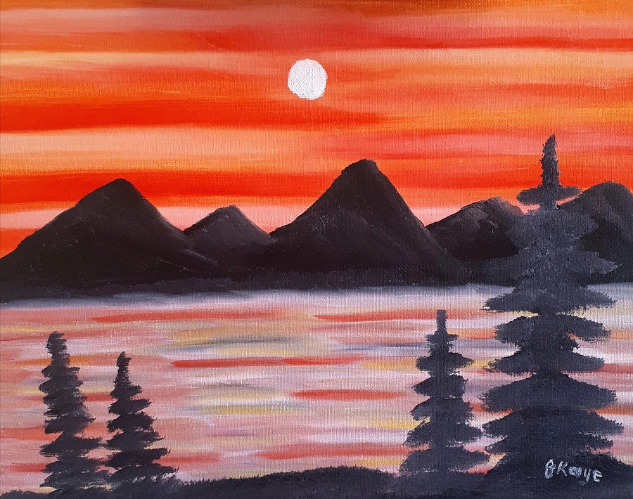 Orange Moonlight With Mountains